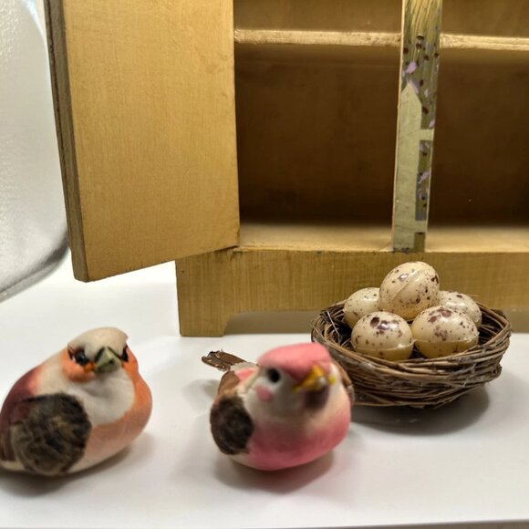 Vintage Painted Wooden Decorative Mini Cabinet w/Birds-Nest & Eggs - Picture 9 of 16